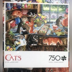 Buffalo Games 750 Piece Puzzle “Cats In The Garden Shed” - Complete with poster